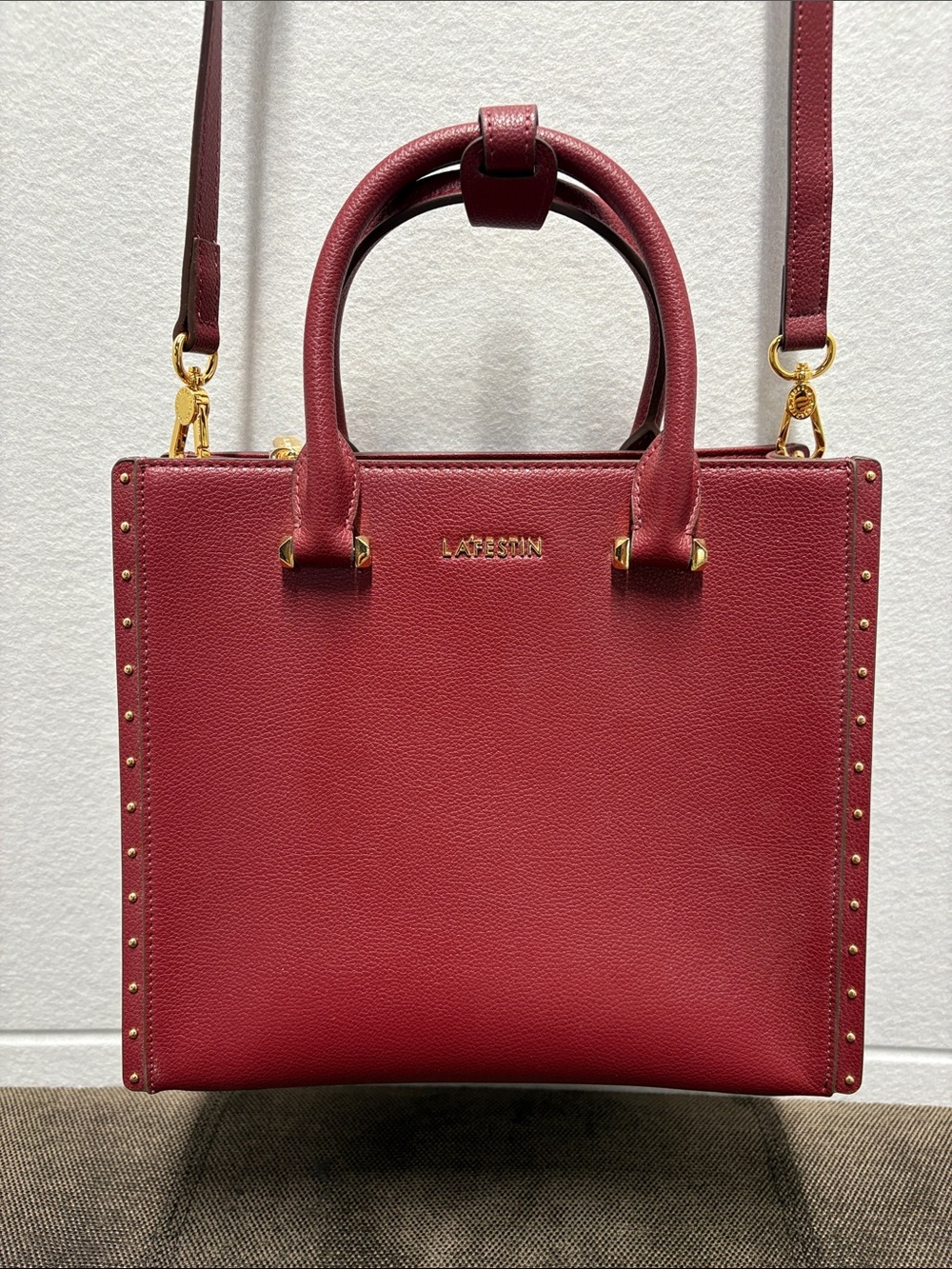 La Festin Red Leather Crossbody Gold Hardware